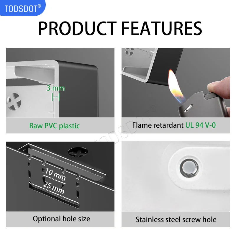 Black 35 mm Switch Box On Wall Install Socket Box Type 86 Premium Mount PVC Flame Retardant UL 94 V-0