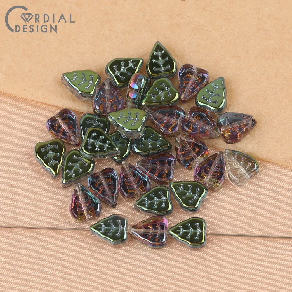 Cordial Design 8*10MM 500pcs Aurora Effect/Hand Made/Leaf Shape/Beads Making/DIY Glass Bead/Jewelry Findings & Components - cordial