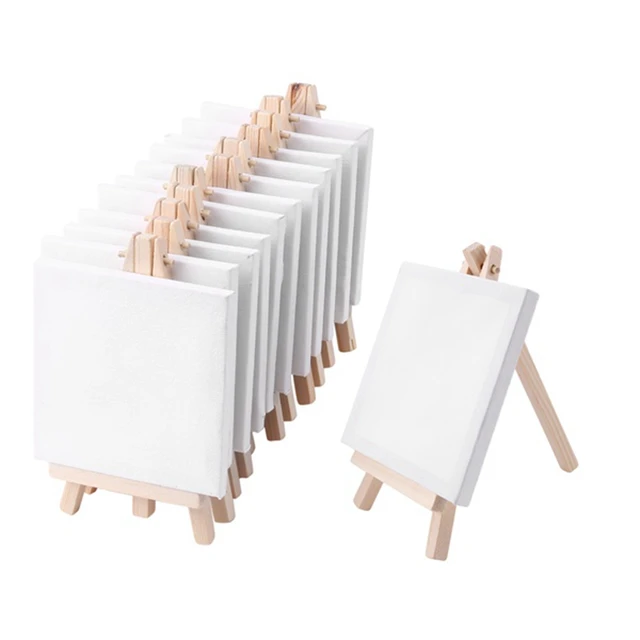 4 By 4 Inch Mini Canvas And 8*16cm Mini Wood Easel Set For Painting