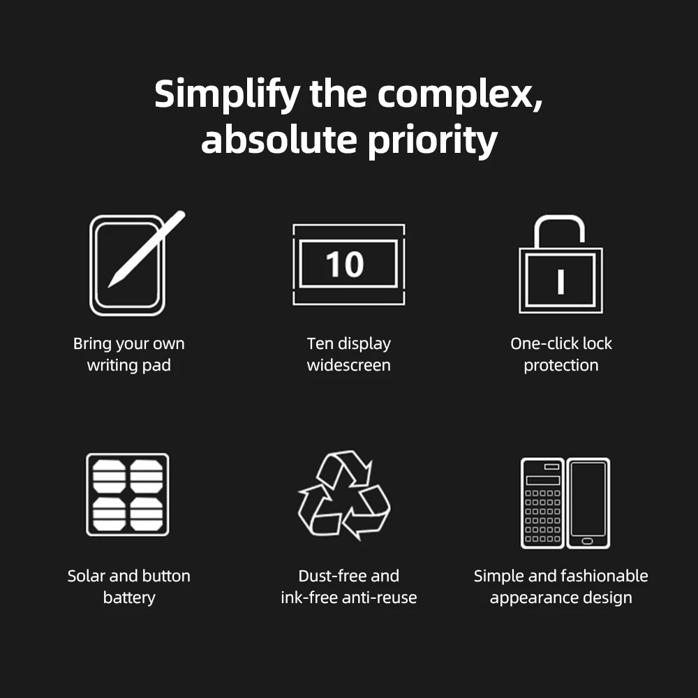 【New】6 Inch Writing Board and Pen Dual Power Solar and Battery Operated Foldable Functions Calculator with 10-bit Display Screen