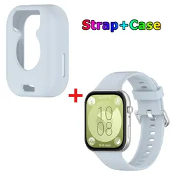 Silicone Watch Strap with Protective Case for Huawei Watch Fit 3: All-In-One Band and Screen Protector Combo (Light blue)