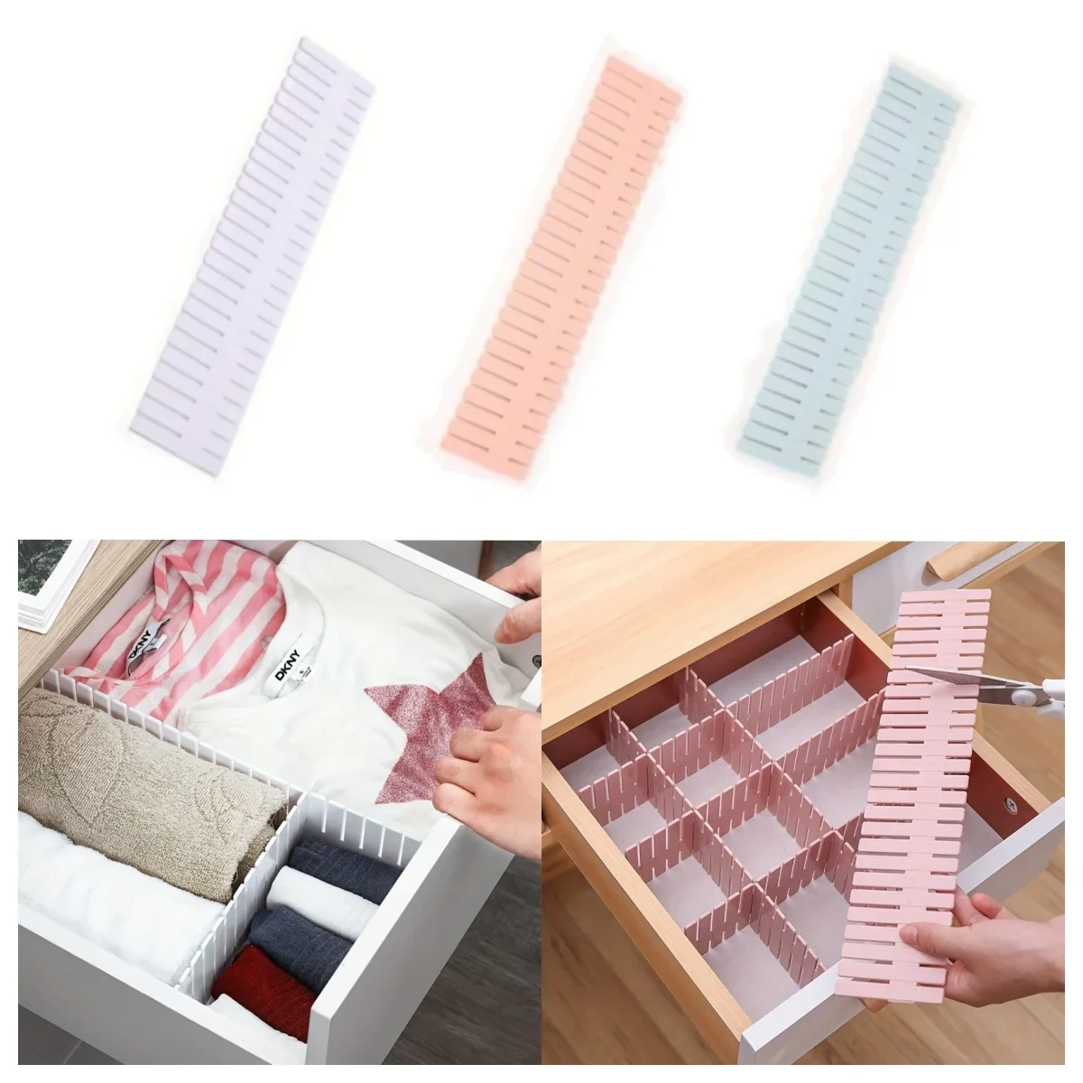 4피스 서랍형 수납 칸막이 보드, 그리드형 물건 정리용 칸막이 자유롭게 조합 가능, DIY 칸막이 박스