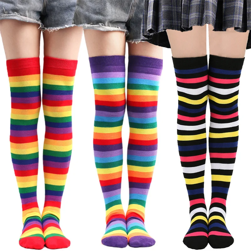 

Wholesale 50Pairs Women Thigh High Knee Socks Ladies Striped Hosiery Long Cotton Stockings Knitted Warm Soks For lady Girl