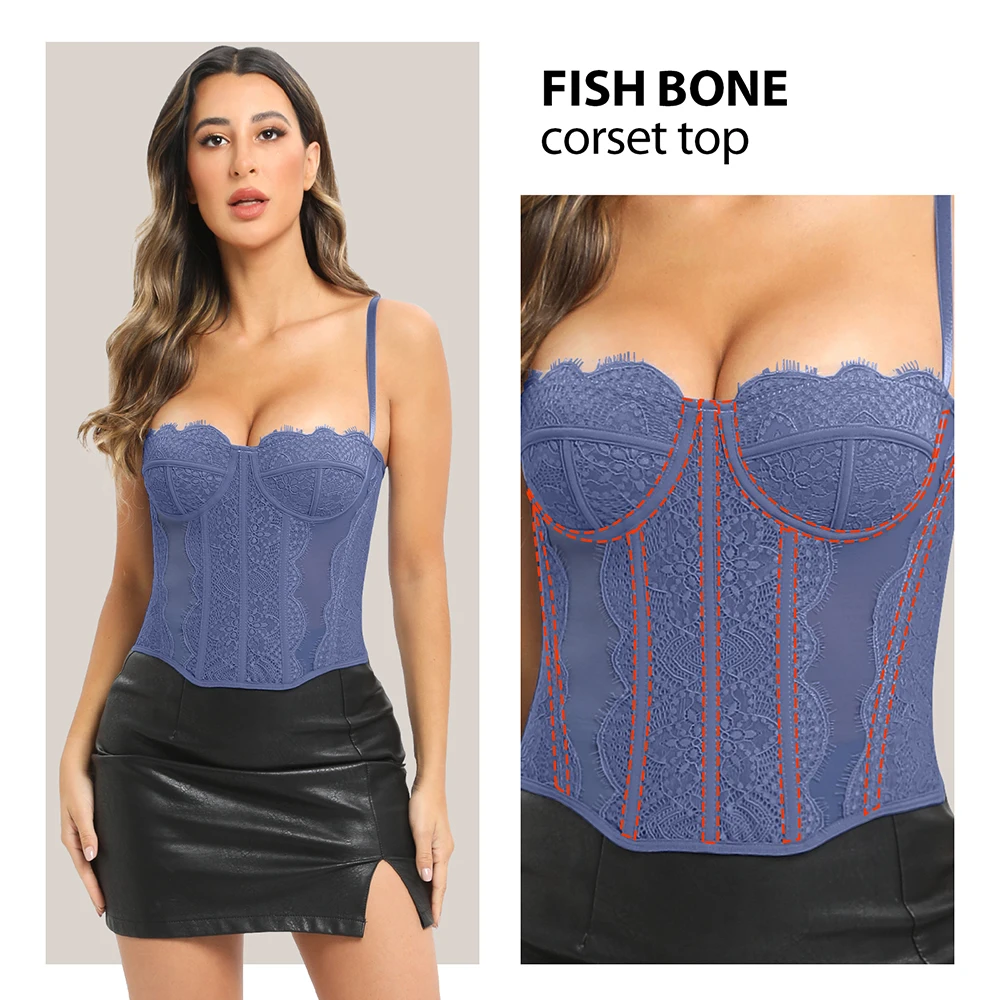 Sexy Corset Bra Tank Top Summer Mesh Sexy Bustier Tops for Women Lace Corset Top Spaghetti Strap Boned Going Out Crop Top