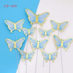 Happy Birthday Butterfly Cake and Cupcake Toppers - Elegant Party and Wedding Decor - 1 pc or set (Blue)