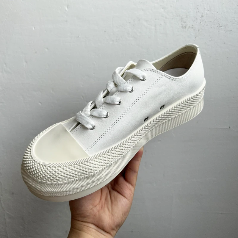 

Spring and Autumn New Men's Casual Shoes Genuine Leather White British Style Thick Sole Shoes