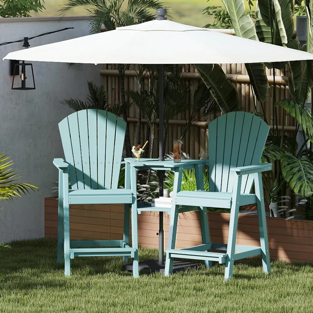 Tall Adirondack Chairs Set of 2,Recycled Poly Balcony Chair with Double Connecting Tray Patio Stools Weather Resistant 2