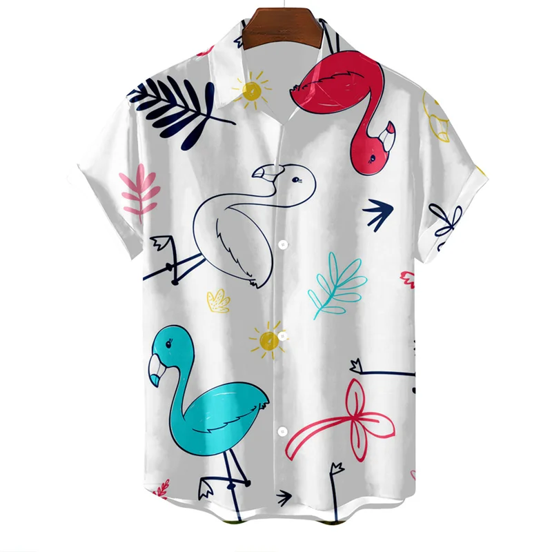 Hawaiian Oversized Men's Shirt Cartoon Cat Bird Pattern Floral Print Social Men Graffiti Clothing Vintage Harajuku New Summer 3