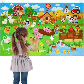 Set di Pannelli in Feltro con Animali della Fattoria, Kit Interattivo per Racconti e Apprendimento Precoce, Giocattoli Puzzle da Appendere al Muro per Bambini