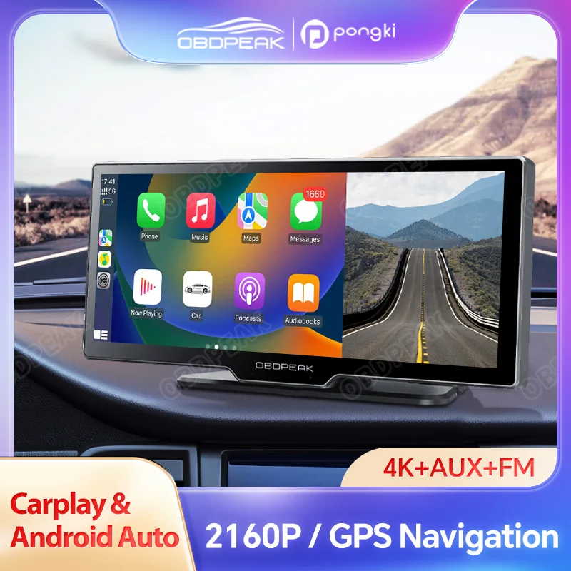 

Pongki 10.26 4K dash cam dvr for car Video recorder 5G Wi-Fi Carplay & Android Auto Dual Lens FM-AUX GPS navigation BT5.0 24H