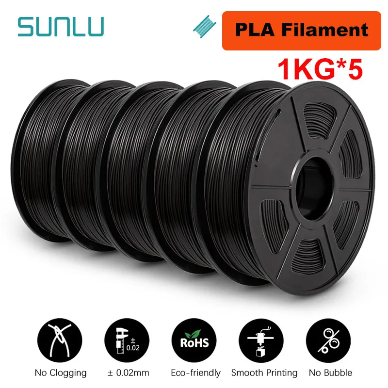 thumbnail image 1 of SUNLU 5KG 3D PLA/PETG/PLA PLUS/Filamento transparente 1,75 mm 5 rollos 1KG Impresora 3D Filamento 3D perfectamente enrollado para impresora 3D y bolígrafo 3D, 1 of 5