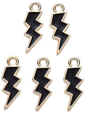 

PandaHall 100pcs Enamel Black Flash Shape Charms Lightning Bolt Charms Flash Thunder Pendants for DIY Jewelry Making Accessories