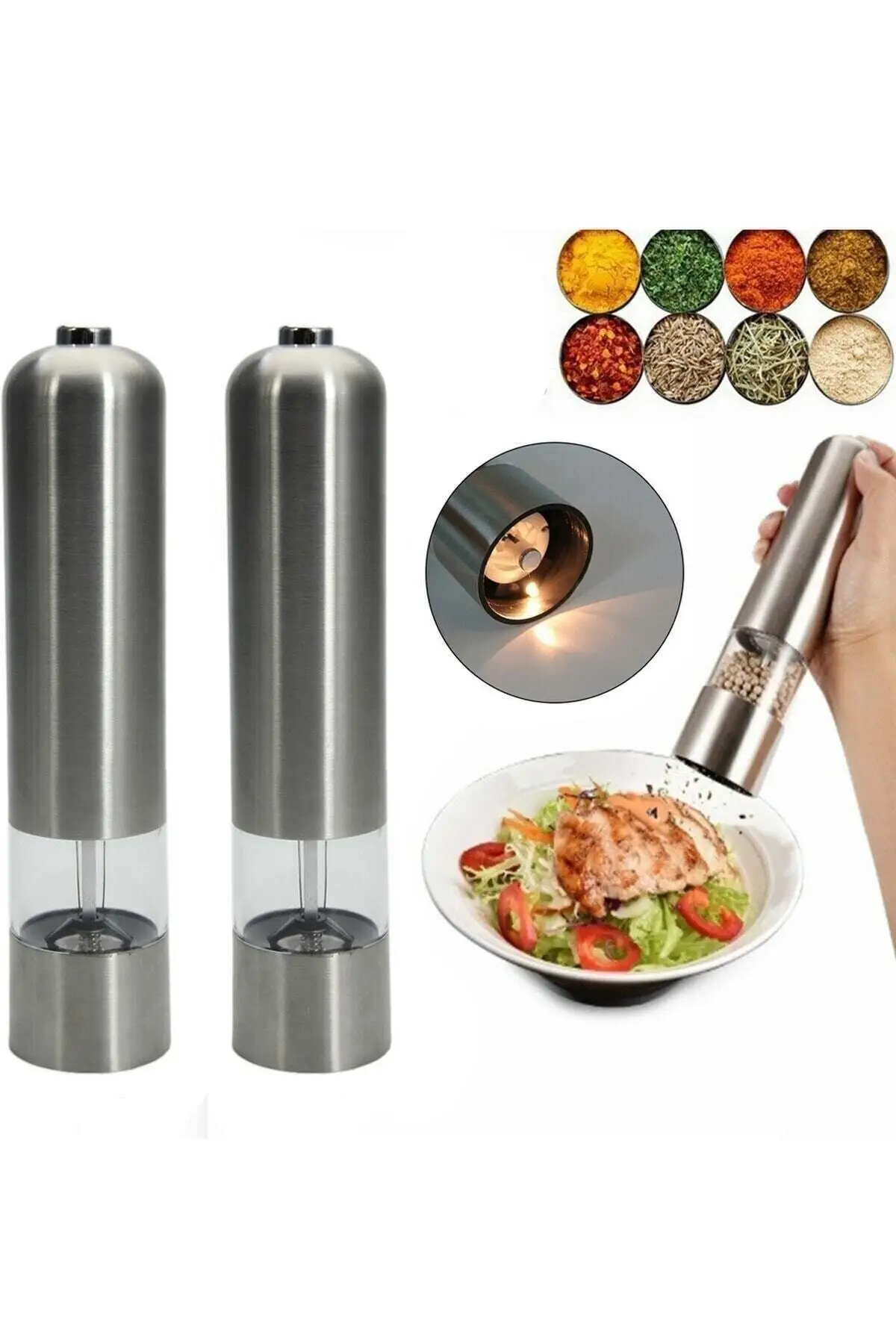 Battery operated Light Pepper Salt Shaker Grinder Automatic Spice Dinnerware &amp Kitchen Home Furniture | Дом и сад