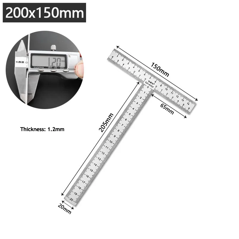 Stainless Steel Ruler 1PCS Integrated T-shaped With 90 Degree Right Angle and Thickened Scale Engineering Ruler
