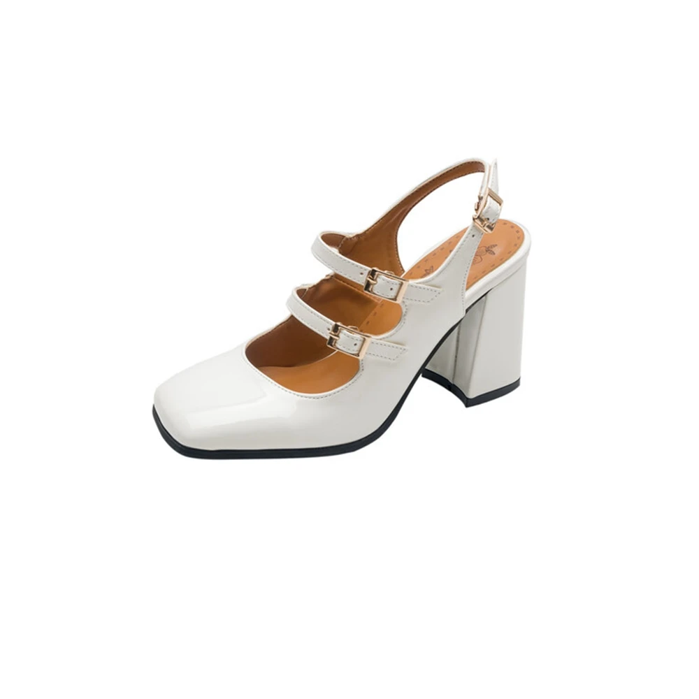 

Босоножки женские из лакированной кожи, высокий каблук, ремешок на пятке, модные туфли-лодочки, Стиль Мэри Джейн, милая офисная обувь с квадратным носком, 034-43