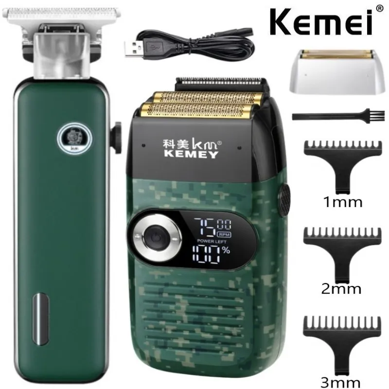 

Kemei Professional Barber Hair Trimmer T-blade Hair Clipper All-around Electric Shaver Rechargeable Beard Trimmer