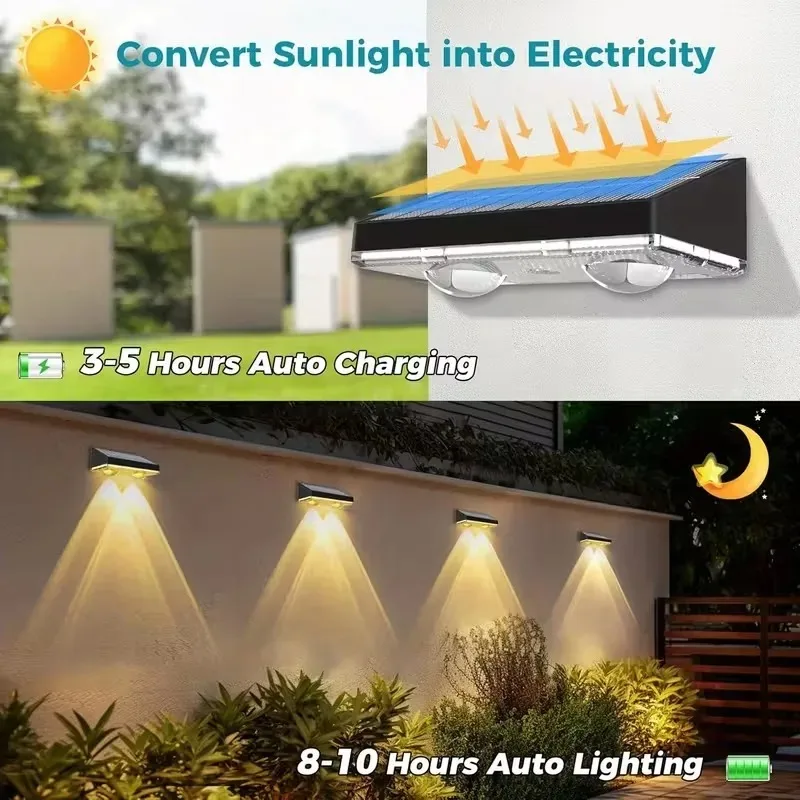 2PCS 2/3LED 태양광 조경등 방수 고휘도 벽걸이형 정원 통로 데크 계단 야외 조명용