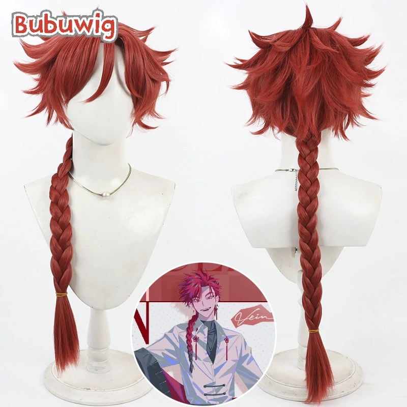 Bubuwig Synthetic Hair Vein Cosplay Wigs Link Click Vein Halloween Role Play 40cm Long Straight Red Braided Wig Heat Resistant