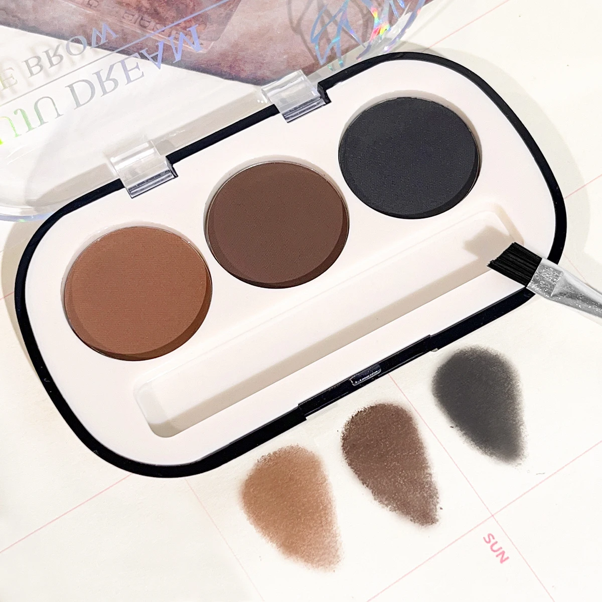 Three-color eyebrow powder pan eyebrow cream lasting waterproof and sweat-proof beginner eyebrow powder female 4
