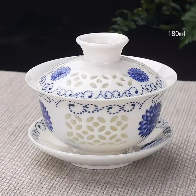 Exquisite Gaiwan Tea Set,White Bone China,Kung fu tea set,Travel Ceramic Tea Set,One Chinese Porcelain Gaiwan 160 ml