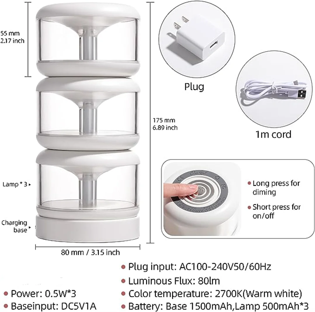 Description Picture 4 of itemPortable LED Nightlight, Candle Light, Three-Light Wireless Charging Base, Touch Switch Bathroom, Living Room, Bedroom, Camping