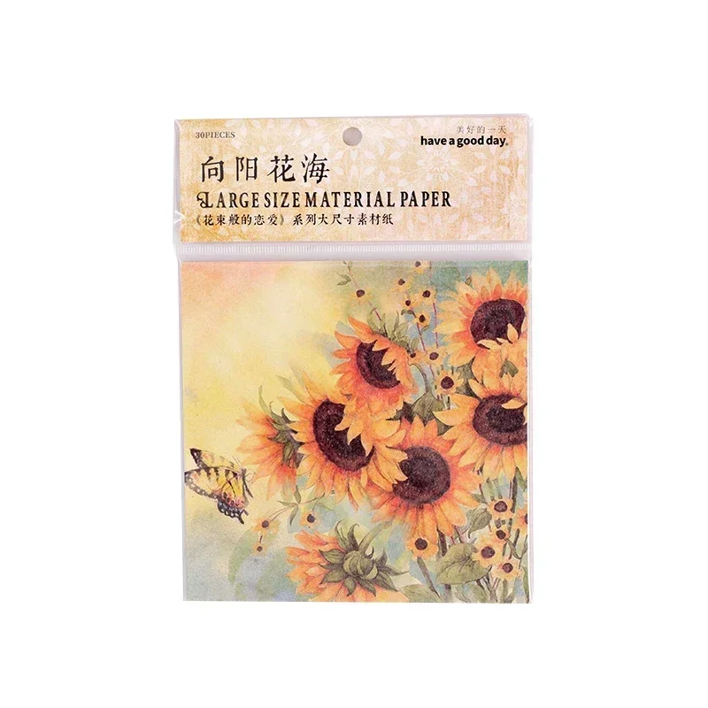

30Sheets Base Paper Material Bouquet sunflower Retro literary Flowers DIY Hand Account Decorative scrapbook Butterfly Stationery