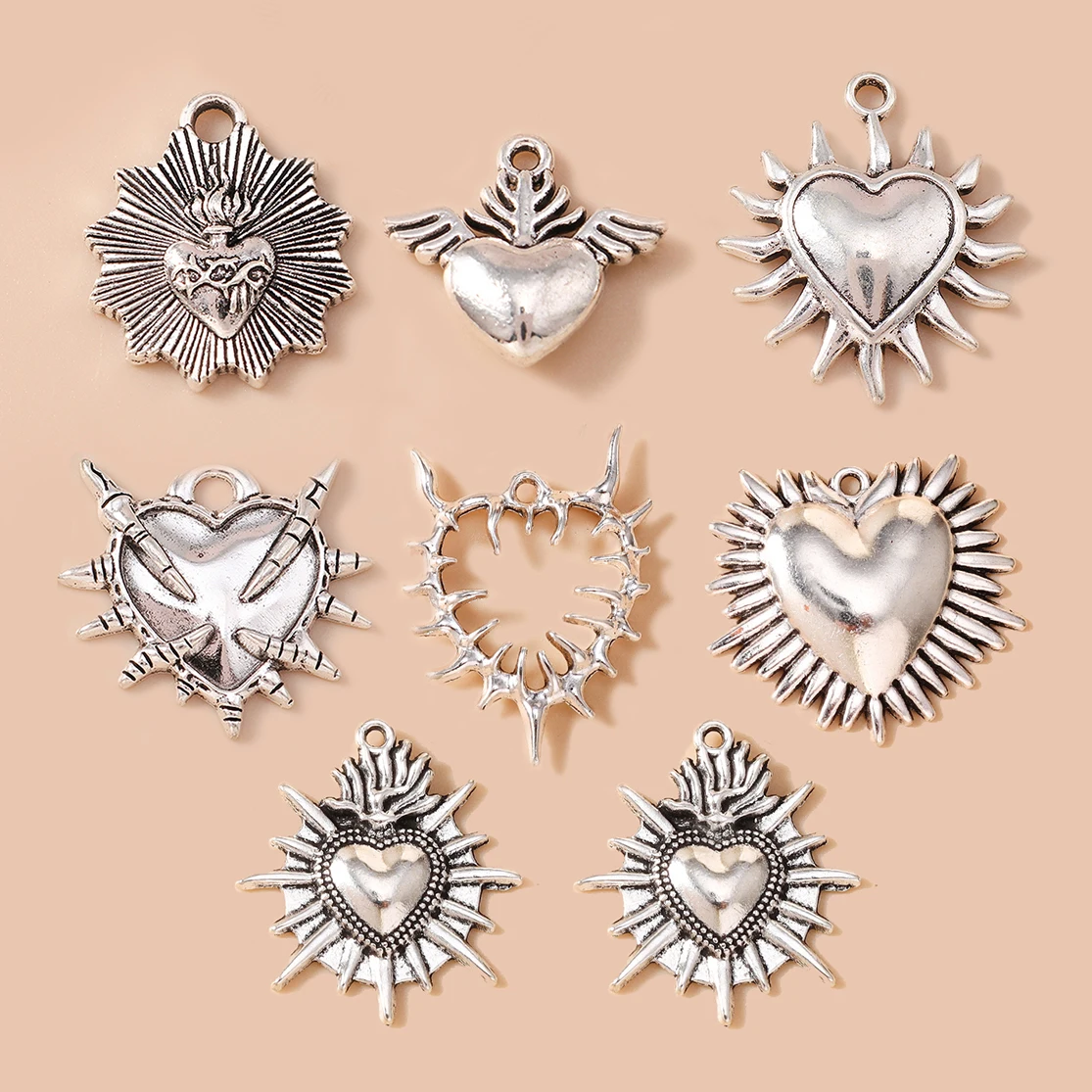 Leslie 10 Stück Vintage Flammen-Heiliges-Herz Talisman-Anhänger aus Legierung, Dornen-Heiliges-Herz-Anhänger für DIY-Schmuckherstellung