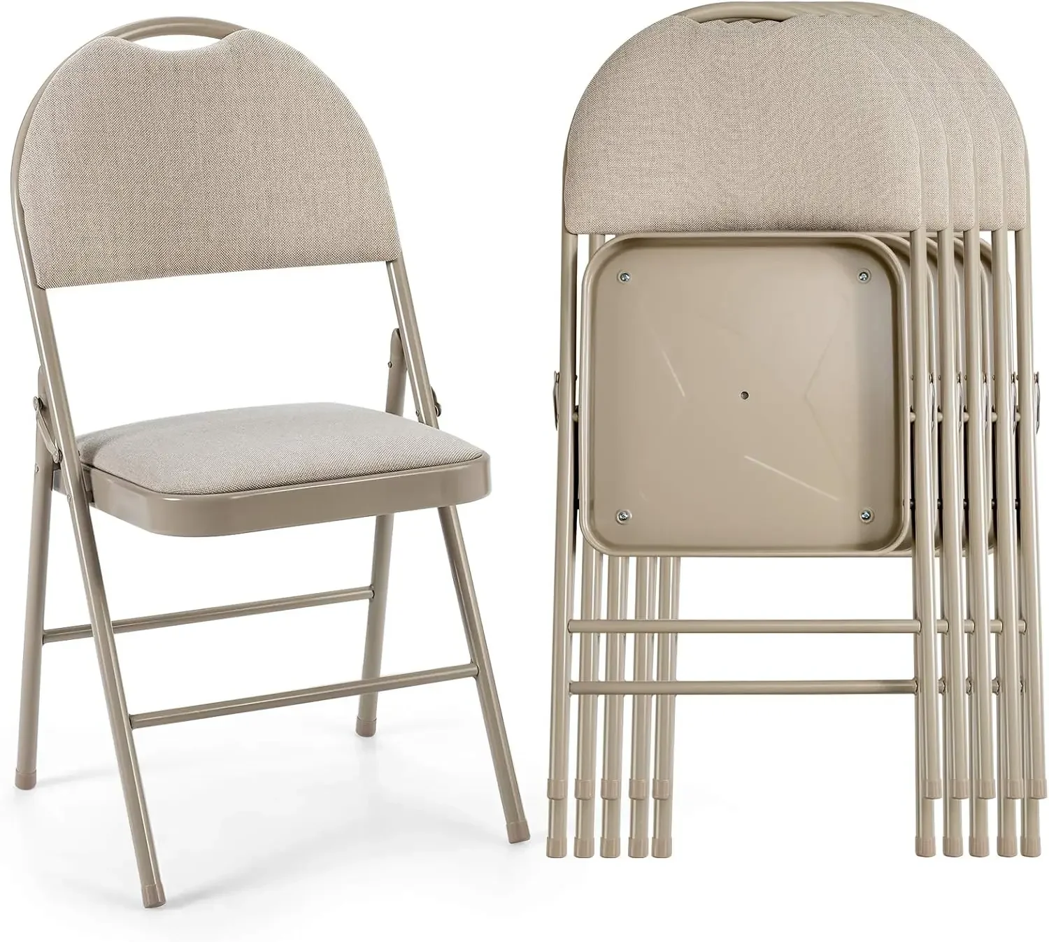 6 PCS Folding Chairs w/Padded Seats, Padded Folding Chair w/Handle Hole, Upholstered Seat, Steel Frame