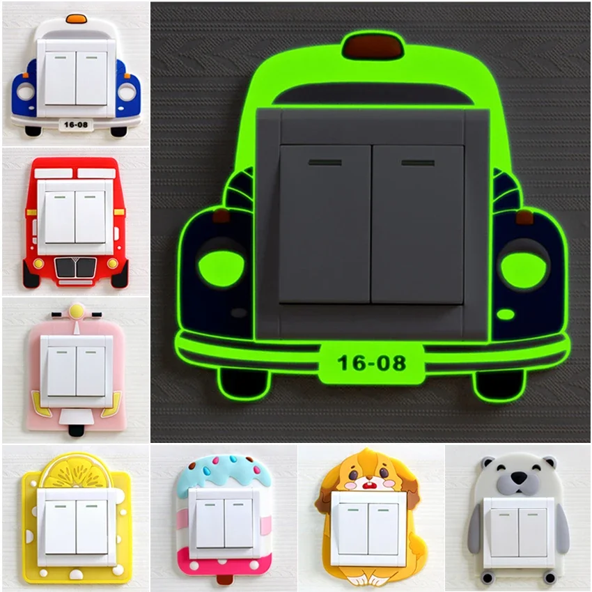 Cartoon Luminous 3D Switch Sticker DIY Wall Decoration Fluorescent Glow in the Dark Living room Kid Room Switch Protective Cover
