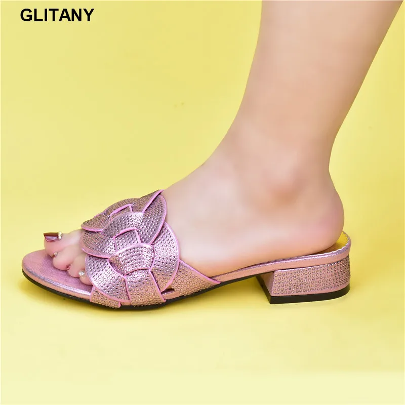 

New Arrival African Women Party Pumps Decorated with Rhinestone Plus Size Women Shoes 43 Ladies Shoes and Sandals Low Heels Sexy