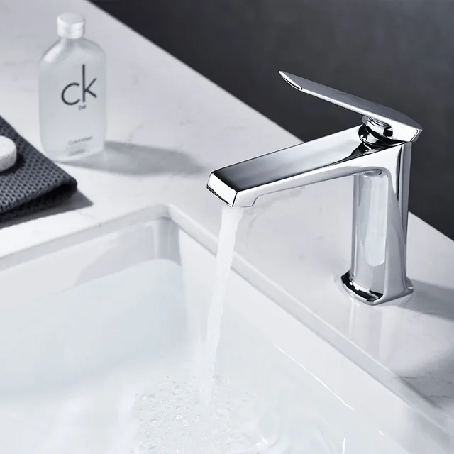 ก๊อกน้ำอ่างล้างหน้าสีเทาปืนขัดเงาทำจากทองแดงทั้งหมด สไตล์หรูหราแบบมินิมอลแบบนอร์ดิก อ่างล้างหน้าใต้เคาน์เตอร์ ก๊อกน้ำร้อนและน้ำเย็น 4