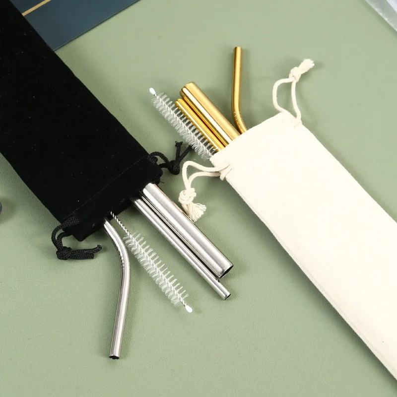 

4pcs Reusable Metal Straw 304 Stainless Steel Drinking Straws Set with Cleaning Brushes Straight Bent Straw Bar Party Accessory