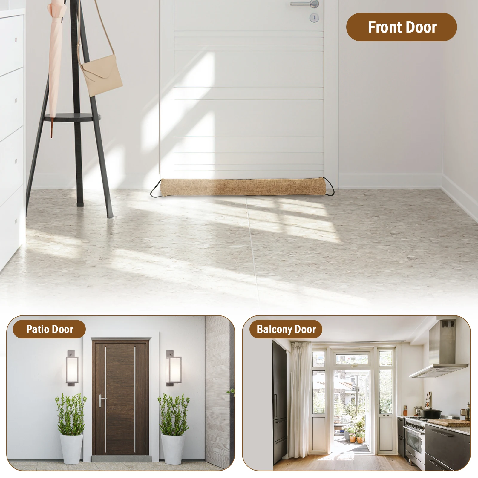 Windproof Heavy-Duty Door Draft Blocker with Noise Reduction Insulation and Hanging Loops