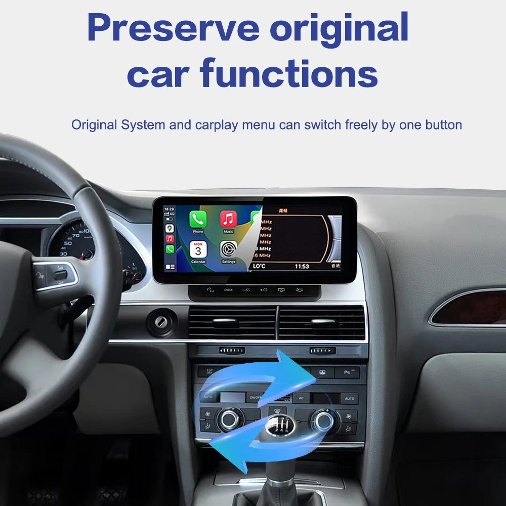 Radio de coche con pantalla digital de 12.3 pulgadas, Android 13, Carplay inalámbrico, GPS, navegador y reproductor, compatible con el sistema estéreo original de Audi A6 C6 2005-2009 1