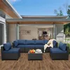 Outdoor PE Wicker Furniture Set, Patio Black Rattan Sectional Sofa Couch with Washable Navy Blue Cushions 1