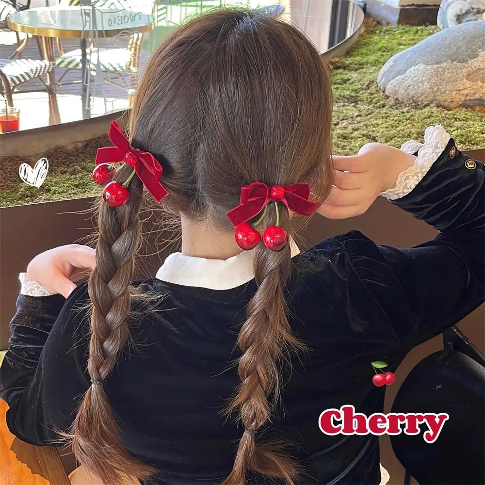 Red Velvet Cherry Hairpin Sweet Side Clip Cloth Velvet Bow Hair Clip Bowknot Korean Style Headwear