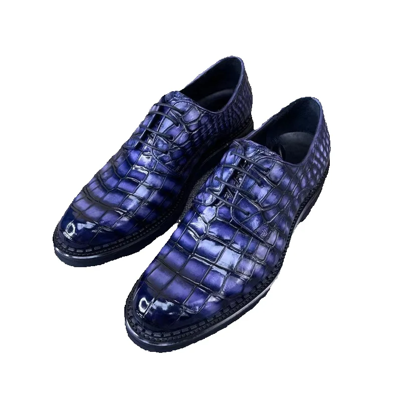 Authentic Exotic Crocodile Skin Men's Chic Purple Dress Shoes Genuine Real Alligator Leather Male Lace-up Rround Toe Derby Shoes