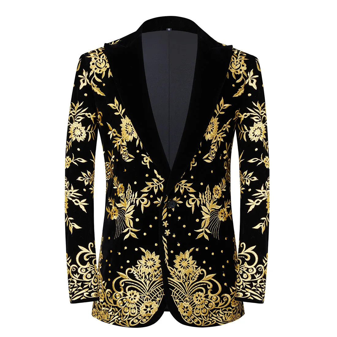 

Black Velvet Gold Embroidered Suit Jacket Men'S Wedding Clothing Social Blazer Costume Homme Fashion Design 1pcs New Winter Wear