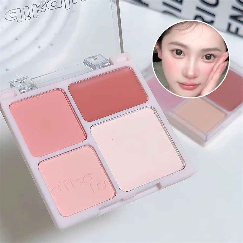 Description Picture 5 of itemPeach Milk Pink Cream Matte Blush Palette Cheek Tint Powder Facial Beauty Cosmetic 4 Color Blusher Rouge Contouring Orange Blush