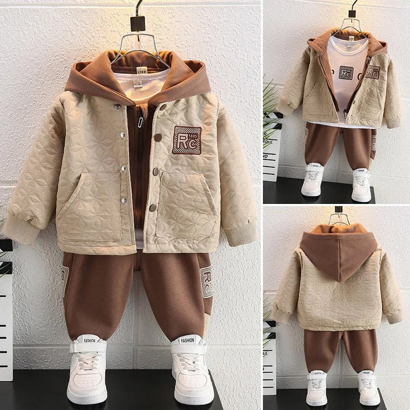 

2-14 Years Old Spring Autumn New Fashion Children's Clothing Baby Fashion Letter Set Boys'adolescent Jacket Three Piece S