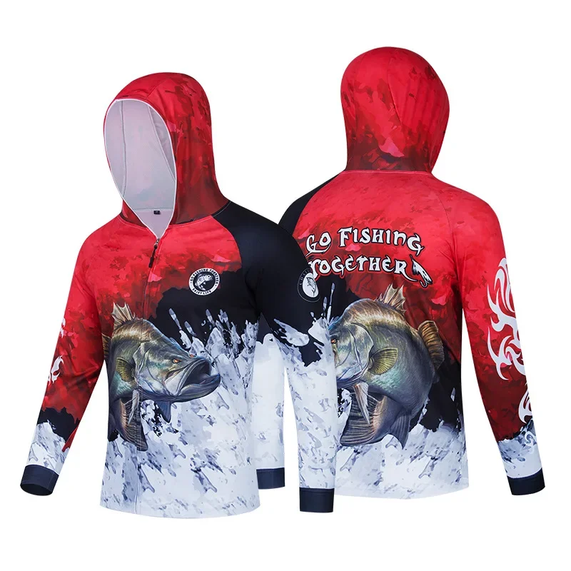 Hooded Fishing Wear With Zipper Anti-UV UPF 50+ Breathable Hiking Outdoor Sports Jersey Men's Sun-Protection Fishing Clothes