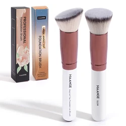 Premium Foundation Brush Set - 2 Piece Flat & Angled Kabuki Brushes for Liquid and Powder Applications (White)