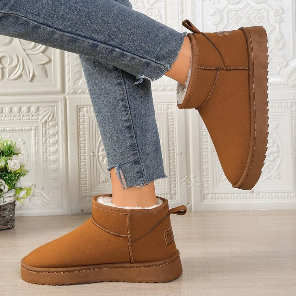 Winter Warm Thicken Plush Ankle Boots Women Comfy Non Slip Faux Suede Snow Boots Woman Plus Size 42 Fluffy Cotton Padded Shoes