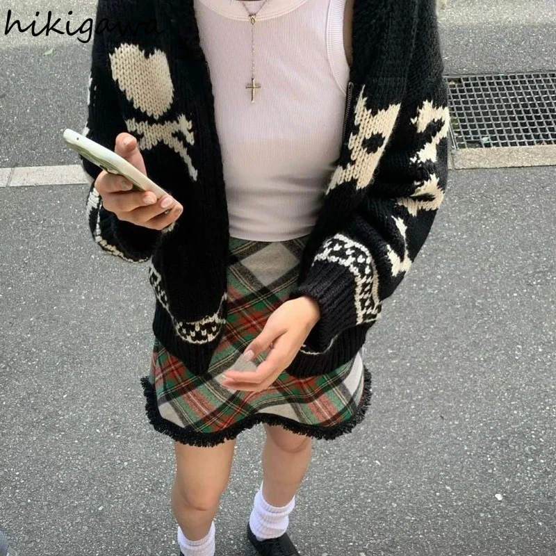 여성용 빈티지 스웨터, 2023 Ropa Mujer 패션, 펑크 해골 풀 팜므, 캐주얼 패션, 니트 가디건 코트, 가을 겨울 의류