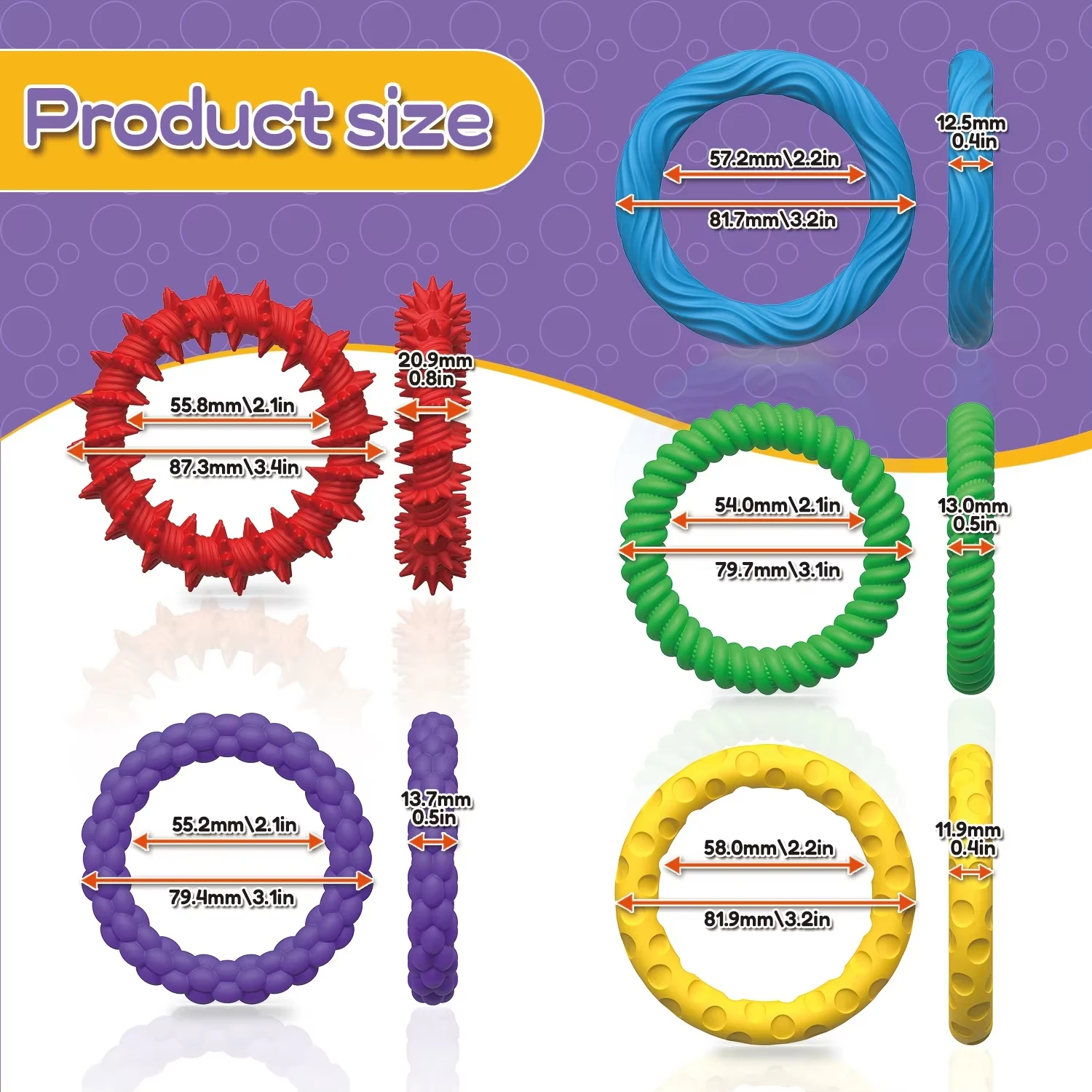 Fidget Ring and Sensory Toy 5 Pack Flexible Silicone Rings with Textured Spikes Fun and Tactile Fidget Bracelets for Adults
