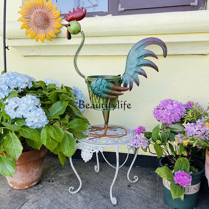 

American Retro Iron Art Rooster Gardening Ornaments Courtyard Decoration