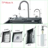 Kitchen Sink with Faucet Digital Display 304 Stainless Steel Large Single Slot Integrated Multifunction Waterfall Rain Sink Set 6