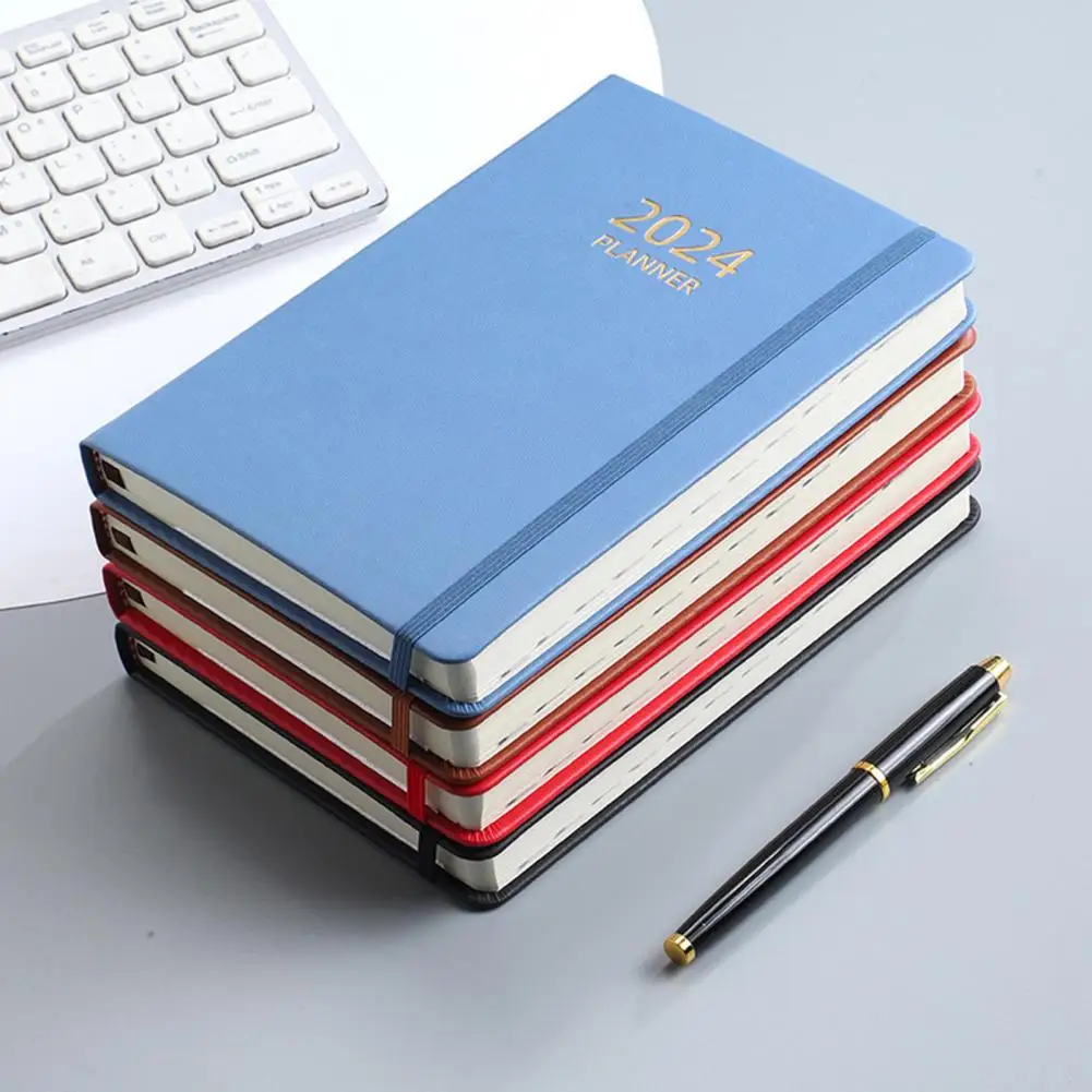 

A5 2024 English Planner Faux Leather Cover Planner Elegant A5 Faux Leather Hardcover Planner with 360 Ink-proof Pages for 2024