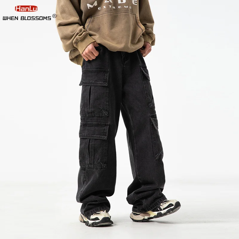 2024 Spring  Summer New Original Multi Pocket Jeans for Men/Women Washed Trendy Brand Loose Cargo Pants Hip Hop Streetwear