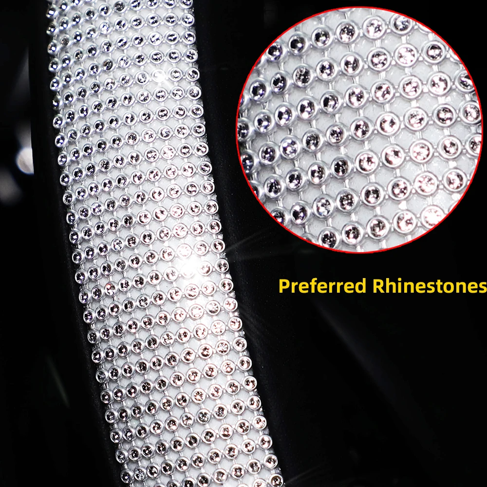 Steering Wheel Cover 1 diamond-encrusted flash BlingblingPU leather loop fits 14.5-15 "automotive supplies steering wheel cover